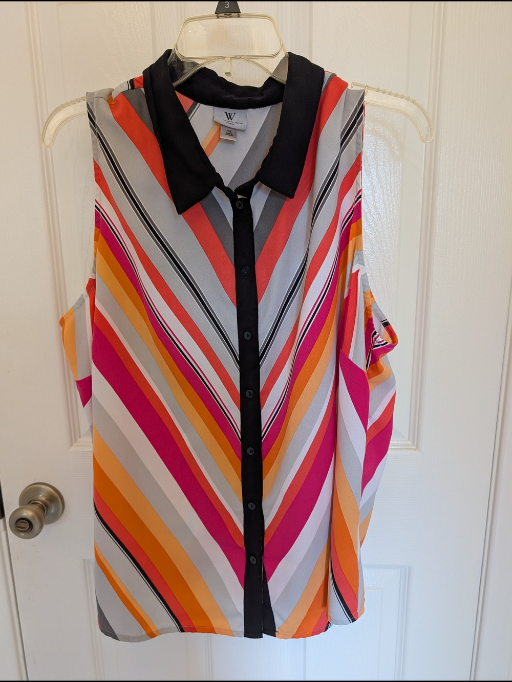 W by Worthington Sleeveless Button-Front Stripe Blouse in Pink/Orange/Gray